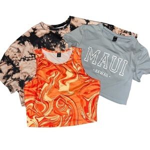 Shein Crop Top Tie Dye, Hawaii, and Marble Print Tank Top Bundle Size Medium